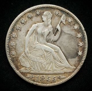 1855 - O Seated Liberty Half Dollar | Silver - Vf/au - 185