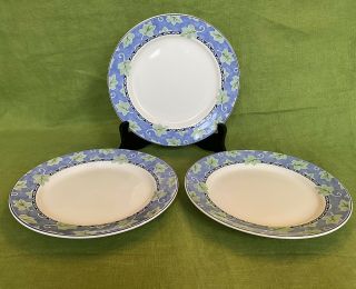Set Of 3 Pfaltzgraff Blue Isle 7 7/8” Salad Plates W Green Leaves On Blue Band