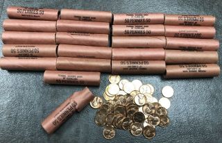 25 Rolls 1960 - D Lincoln Penny Obw Federal Reserve Bank Wrap $10.  5 Face - Unc