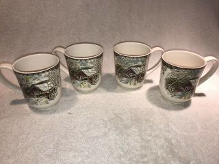 Four (4) Johnson Brothers England The Friendly Village Mugs Cups