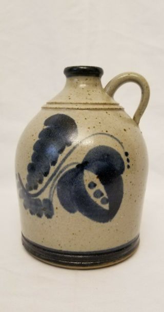 Folk Art Pottery Small Jug With Blue Cobalt Decoration Signed And Dated