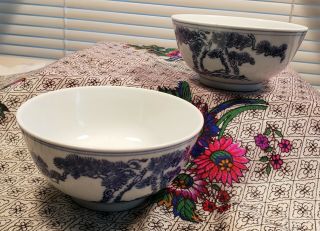 Set Of 2 Bowls - Fruit,  Dessert / Blue Willow Type Pattern / Made In China