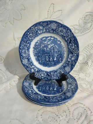 4 Liberty Blue Independence Hall Historic Colonial Scene Dinner Plates