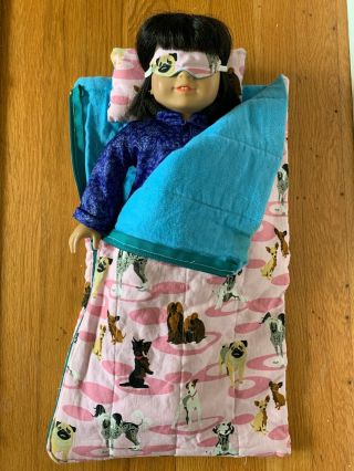 Handmade American Girl Doll Dog - Patterned Sleeping Bag Pillow And Sleeping Mask