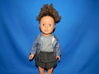 Hk City Toy African American Girl Doll 18 " Vinyl In Jean Jacket,  Skirt