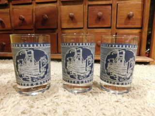 5 Royal China Currier And Ives Steamboat 3.  5 Oz And 8 Oz Juice Glasses - 2 Sizes