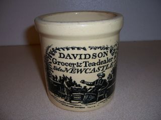 Vtg Davidson Grocer & Tea Dealer Castle - Yelloware Stoneware Crock