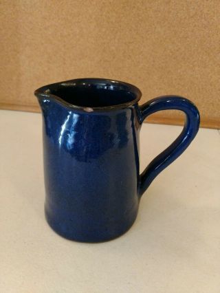 Vintage Hand Made Hand Turned Clay Pottery Blue Glazed Pitcher