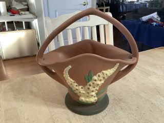 Roseville Pottery Basket Flower Vase 375 - 12” 2