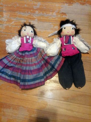 Rare Vintage Indian Boy And Girl Doll Set 14” Native American Dolls