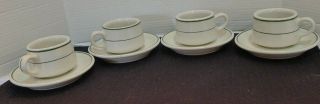 Vintage Buffalo China Green Stripe Restaurant Cups And Saucers Set Of 4