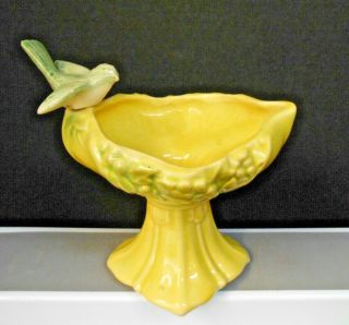 Vintage Mccoy Yellow Bird - Bath With Green Bird Pottery Vase Planter Pre - Owned