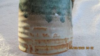 Lynn Handmade Stoneware Pottery Pitcher Green Tan 3