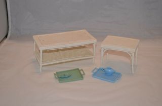 Vintage Barbie Dream House White Wicker Furniture Set Table And End Table Plus