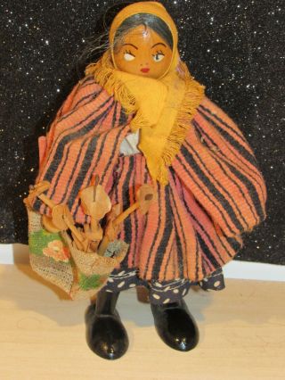 Vintage 1967 Polish Gromada Wooden 7 " Peg Doll W/traditional Outfit W/tag