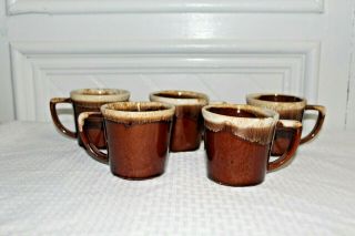 Mccoy Set Of 5 Tea Coffee Cup Mugs Brown Drip Glaze Pottery Usa
