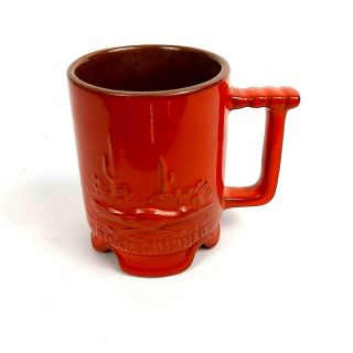 Vintage Frankoma Pottery Flame Red Roadrunner Road Runner Mug C1
