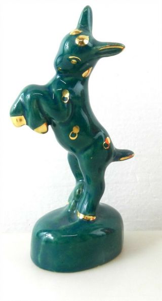 Grindley Ware Pottery Ohio 5.  25 " Green W/ Gold Locks Trim Goat Figurine F23