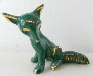 Grindley Ware Pottery Ohio 3.  75 " Green W/ Gold Locks Trim Fox Figurine F23