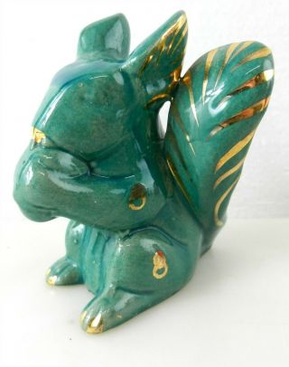 Grindley Ware Pottery Ohio 3.  5 " Green W/ Gold Squirrel Chipmunk Figurine F23