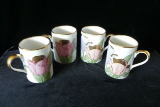 Set Of 4 Vintage Fitz And Floyd Tulipe D’or Coffee Tea Cups Mugs