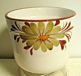 Vtg Ceramic Flower Pot Bowl Planter Hand Painted Flowers 6.  5 " Tall 7 " Signed