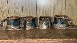 Set Of (4) 1970s Stoneware Pottery Mugs Signed Bill Danch Bridge Street Ceramics