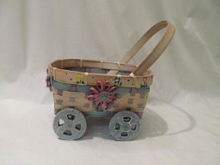 6 X 8 Inch Wooden And Basket Weave Doll Or Bear Buggy