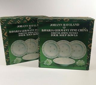 Johann Haviland Bavaria Germany China Forever Spring Set Of 8 Soup Bowls Box