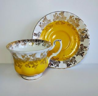 Royal Albert Regal Series Yellow Base Gold Filagree Overlay Cup And Saucer