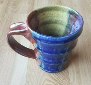 Handmade Pottery Coffee Mug 8oz Tan Brown And Blue Ceramic Clay