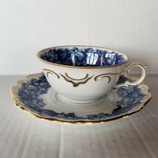 1940s Schumann Bavaria Germany Us Zone Heirloom Tea Cup & Saucer - Blue Roses