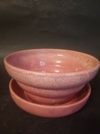 Vintage Haeger Pottery Pink Round Planter & Attached Bowl 3821