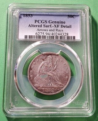 1853 Arrows And Rays Seated Liberty Half 50c - Pcgs Xf Detail - U.  S.  Silver