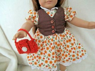 For The " Today 18 " Doll " Dress And Purse For School & Play " Handsewn "