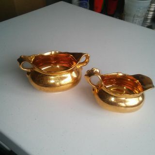 Vintage Stouffer Fine China Gold Floral Cream And Sugar Bowl Set