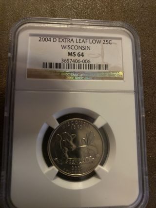 2004 D Ngc Ms64 Wisconsin Wi Quarter Extra Leaf Low