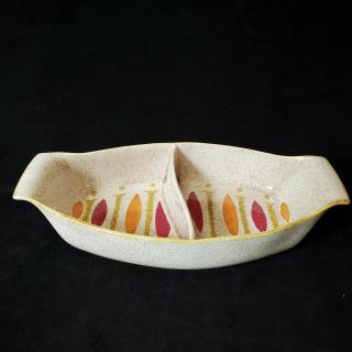Red Wing Pottery Pepe Oval Divided Vegetable Bowl Midcentury Orange Red Brown