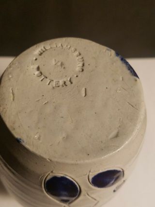 WILLIAMSBURG Salt Glazed Stoneware Pottery Cobalt Blue Leaf Pitcher 5 