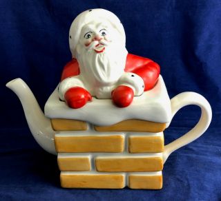 Vintage Carlton Ware England Figural Christmas Santa Going Down Chimney Teapot