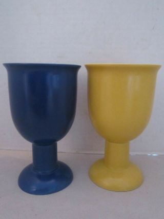 2 Scandinavian Vtg Goblet Mug Höganäs Keramik Stoneware Pottery Blue & Yellow