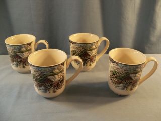 Set Of 4 Vintage Johnson Brothers The Friendly Village Coffee Mugs 3 7/8 " Tall