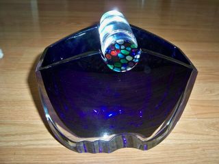 Baccarat Cobalt Blue Crystal Oceanie Vase & Millefiori Cylindrical Stopper