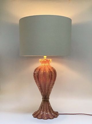 Murano Glass Lamp Barovier Toso Cordonato D’oro Pink & Gold Aventurine