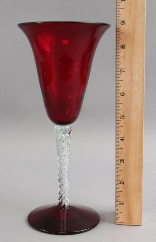 10 Vintage Mid - Century Blenko Art Glass Red Air Twist Wine Water Glasses Goblets 2
