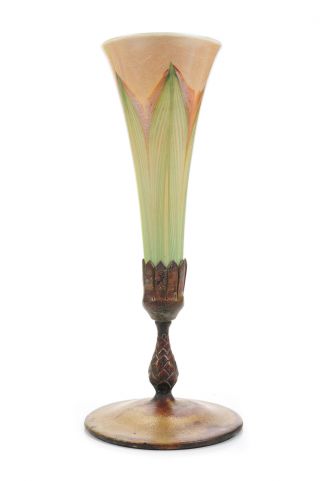 Tiffany Studio 12 " Favrille Glass Trumped Vase W/bronze Base - C1905 - Signed