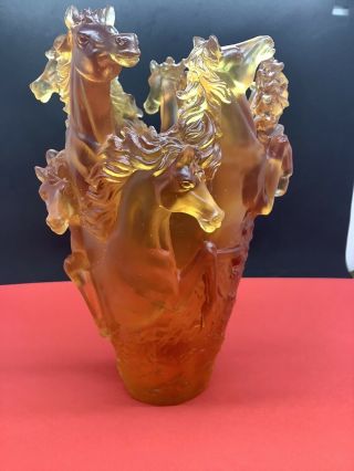 Magnificent Xl Nancy Daum Style Amber Horse Vase H26cm Maker Unknown 9.  8lb