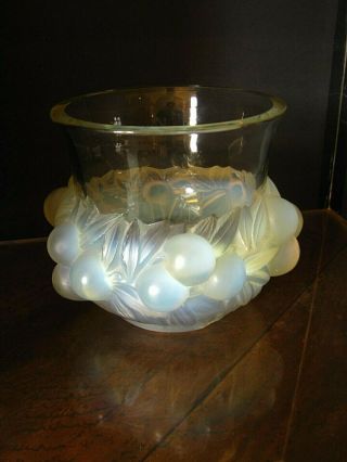 R.  Lalique Prunes Clear And Opalescent Glass Vase,  Circa 1930 Marked R.  Lalique