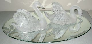 Lalique Crystal " Large Swans On Mirror Base "