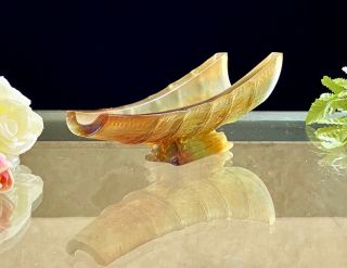 Daum Bamboo Bowl Or Vessel Pate De Verre Crystal Sculpture Signed Retail 915